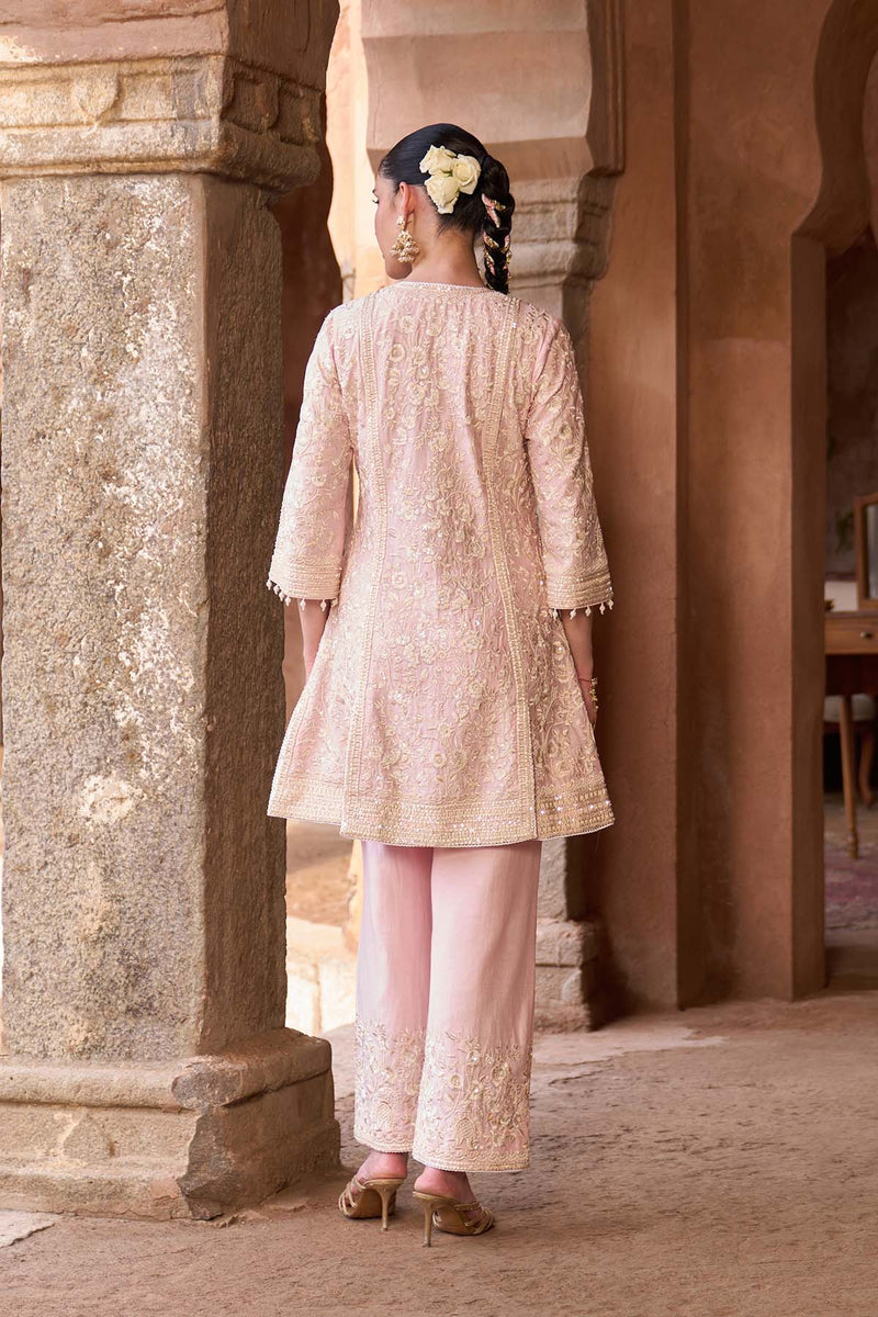 SABOOR - PINK SHORT A-LINE KURTA WITH STRAIGHT PANTS AND DUPATTA