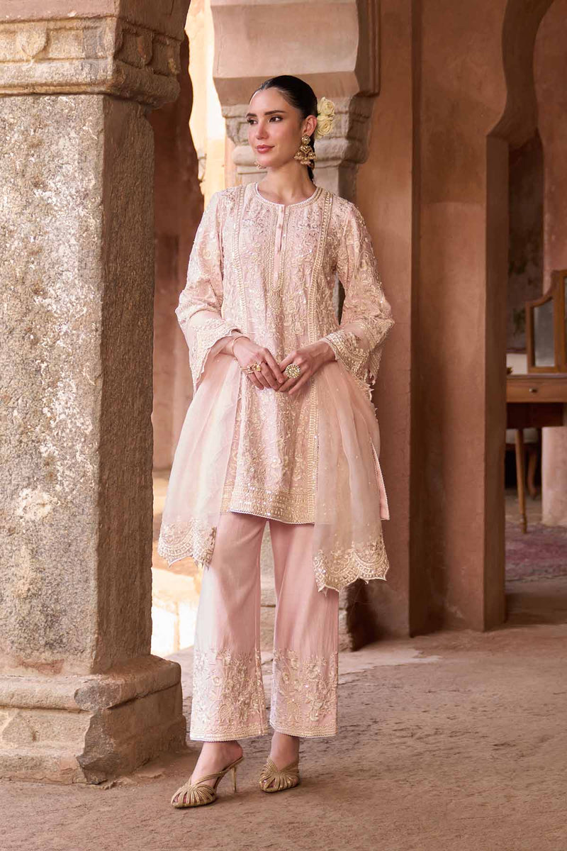 SABOOR - PINK SHORT A-LINE KURTA WITH STRAIGHT PANTS AND DUPATTA