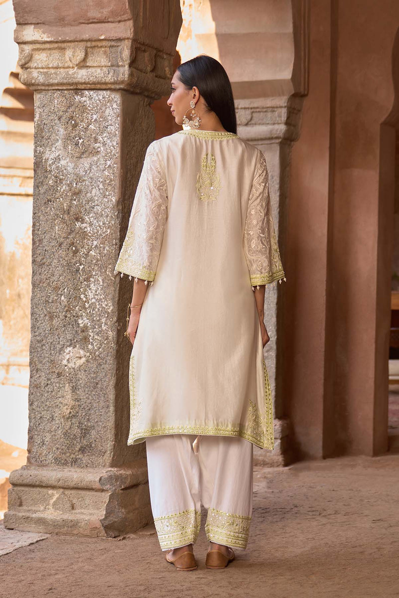 ANAM - DAISY IVORY WITH MINT GREEN A-LINE KURTA WITH SALWAR AND DUPATTA