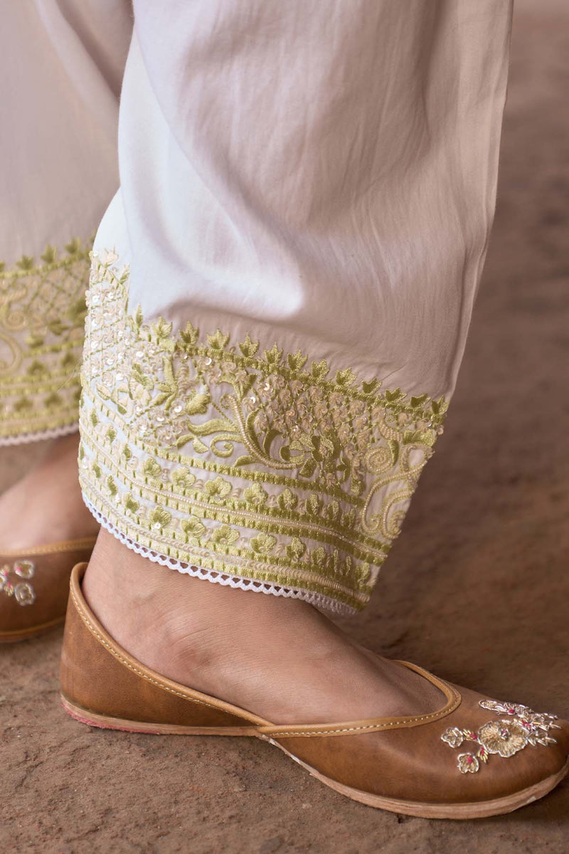 ANAM - DAISY IVORY WITH MINT GREEN A-LINE KURTA WITH SALWAR AND DUPATTA