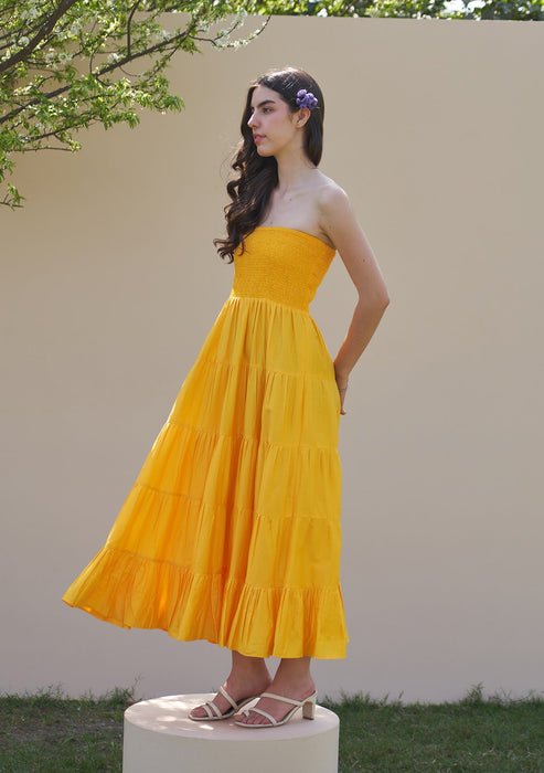Beatrice Midi Dress with Detachable Sleeves (Mango Sorbet)