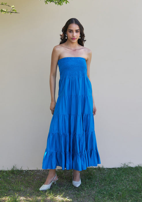 Beatrice Midi Dress with Detachable Sleeves (Blue)