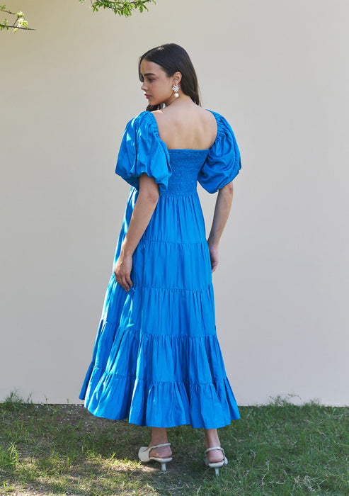 Beatrice Midi Dress with Detachable Sleeves (Blue)