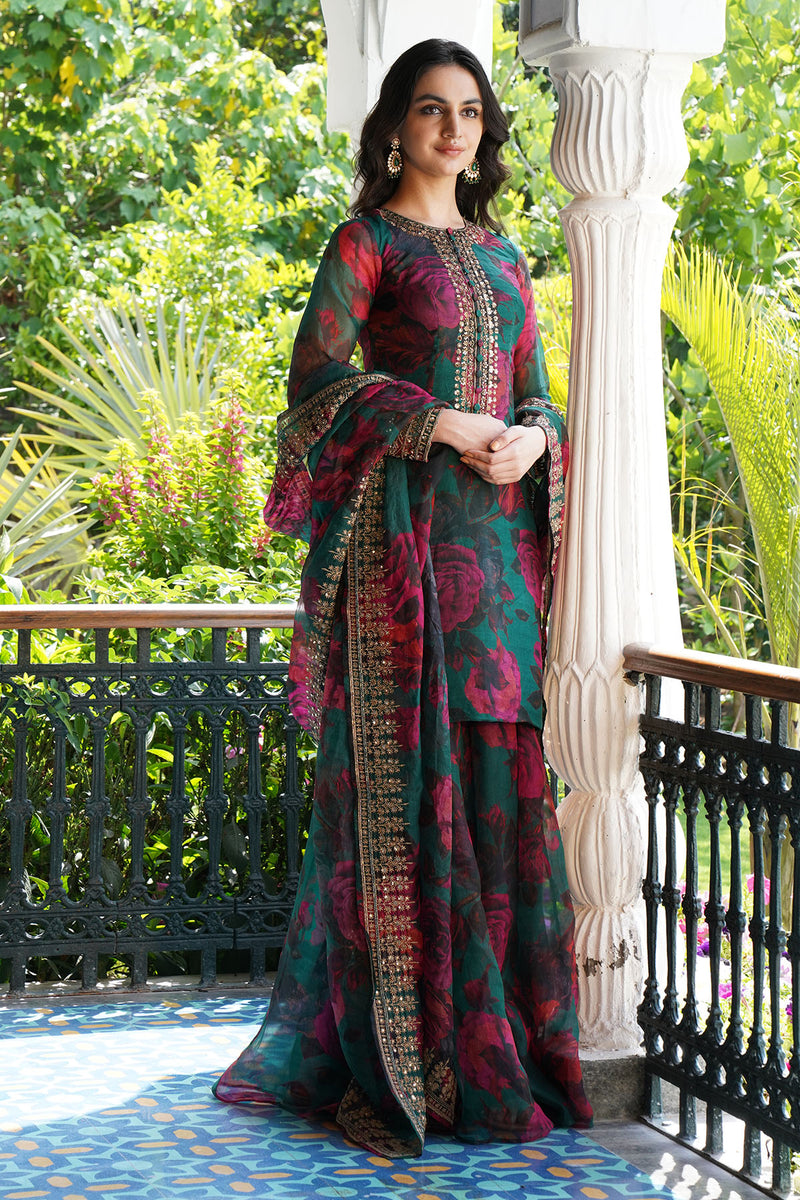 TEAL GREEN FLORAL KURTI SET