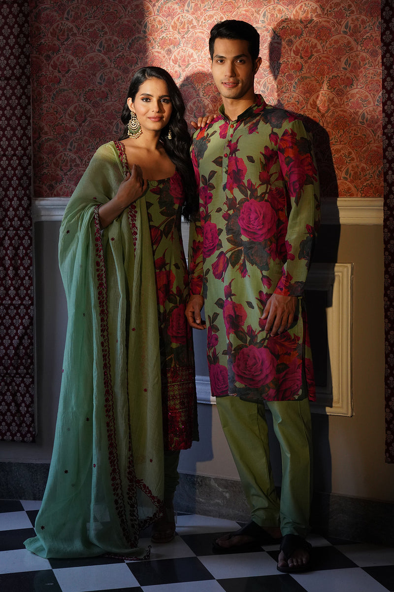 MEHENDI GREEN FLORAL KURTI SET