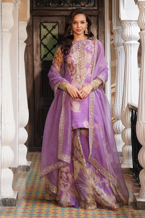 LAVENDER FLORAL KURTI SET