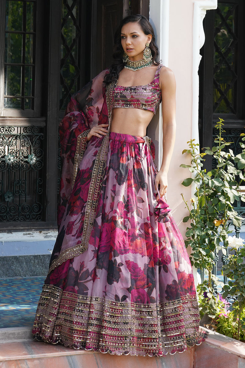 LILAC ORGANZA FLORAL LEHENGA SET
