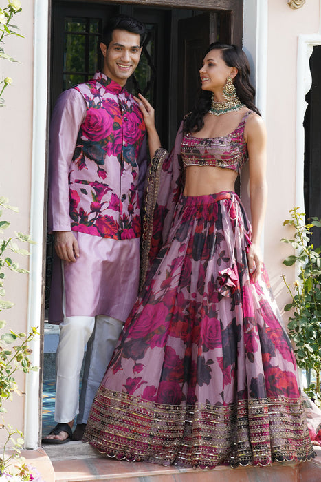 LILAC ORGANZA FLORAL LEHENGA SET