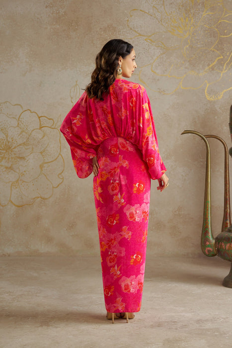Pink Rose Draped Kaftan Dress