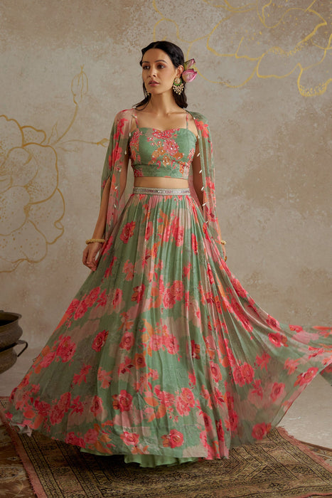 Jade Rose Lehenga with Cape Set