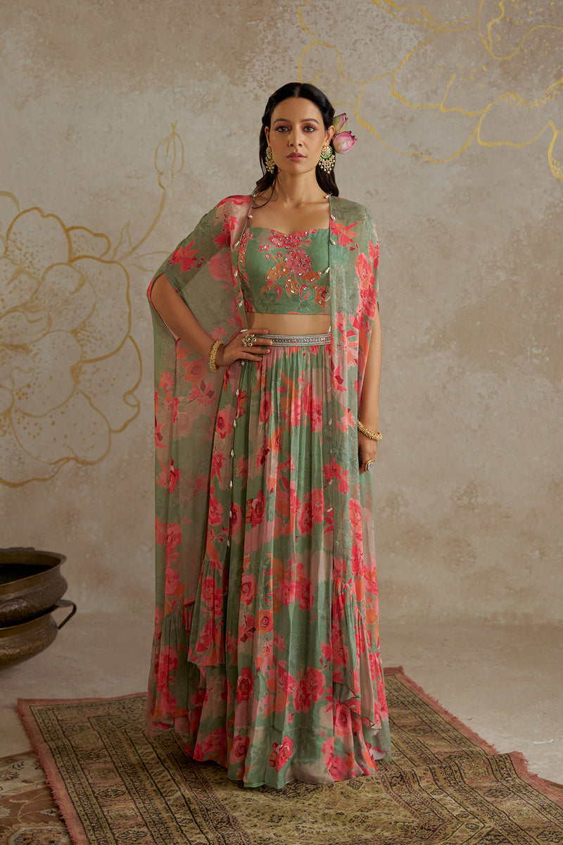 Jade Rose Lehenga with Cape Set