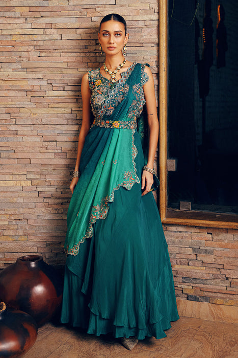 CROSS DRAPE WITH LEHENGA