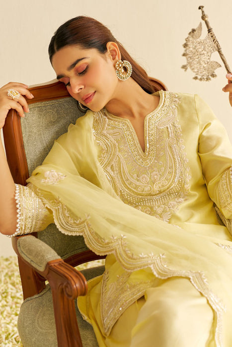 Sara - Short Kurta With  Salwar (Lemon Yellow)