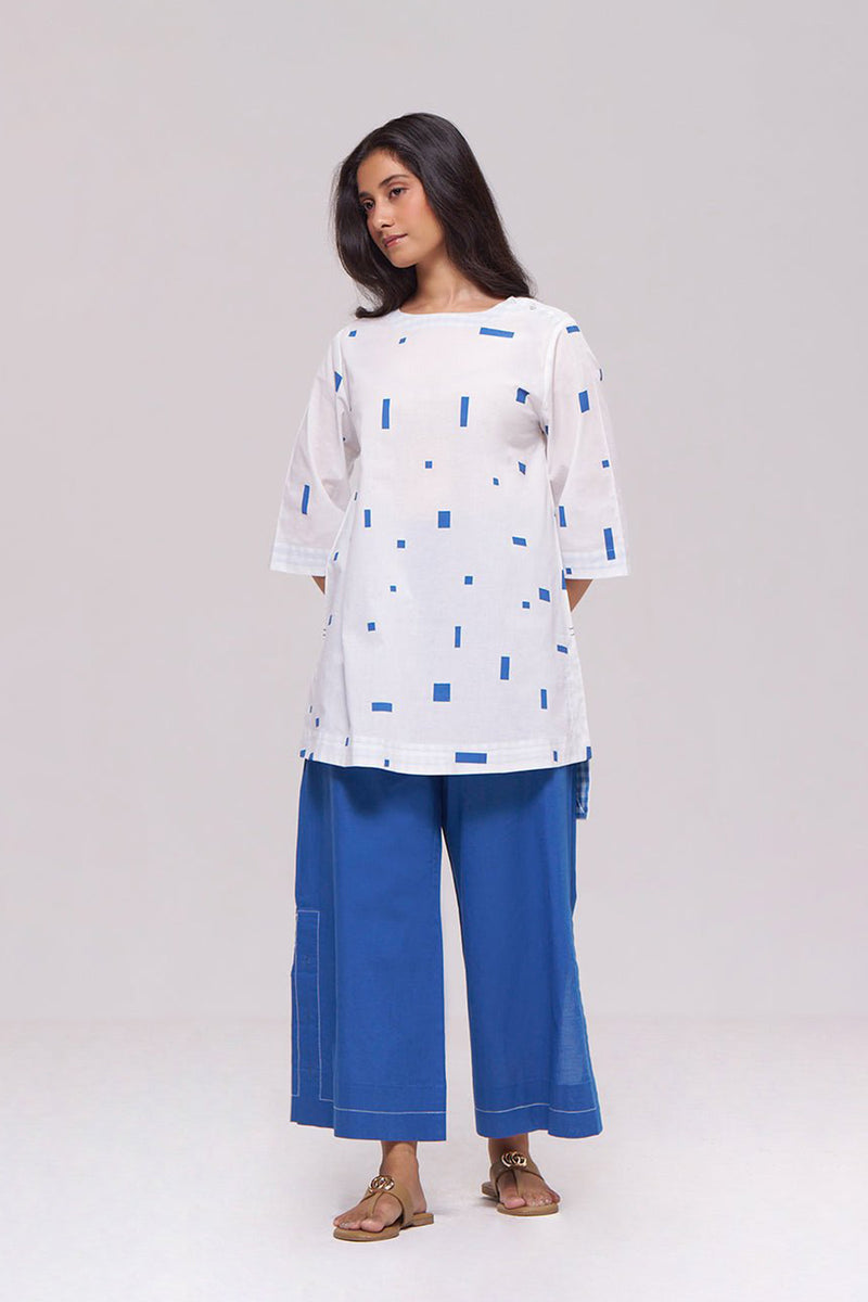 White and Blue Pure Cotton Co-ord Set