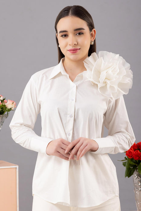 WHITE POPLIN SHIRT WITH ORGANZA FLOWER