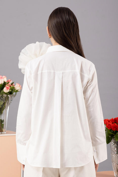 WHITE POPLIN SHIRT WITH ORGANZA FLOWER