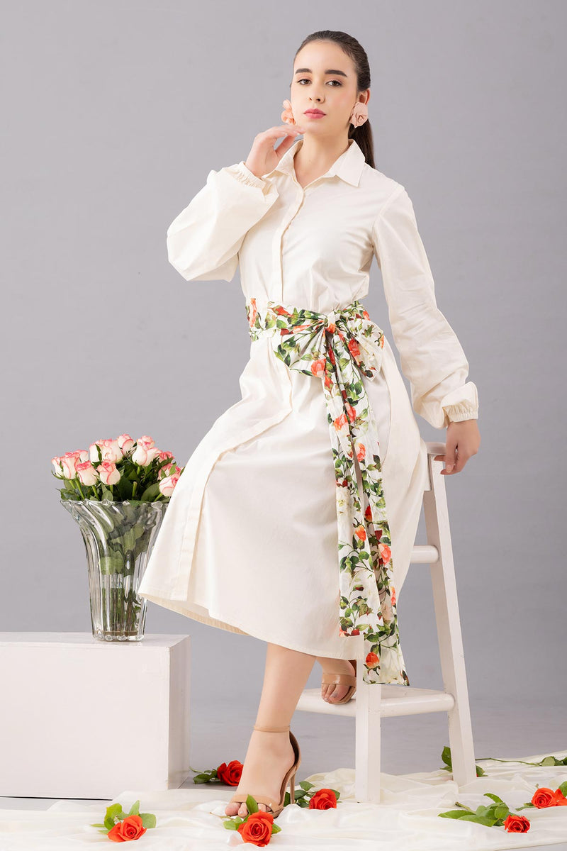 White shirt dress with  belt