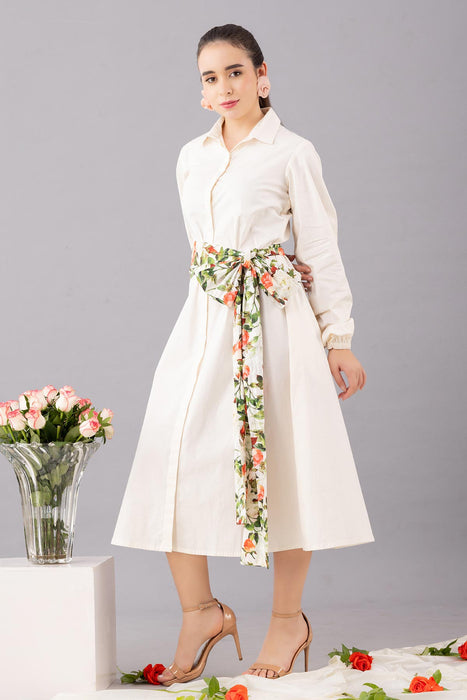 White shirt dress with  belt