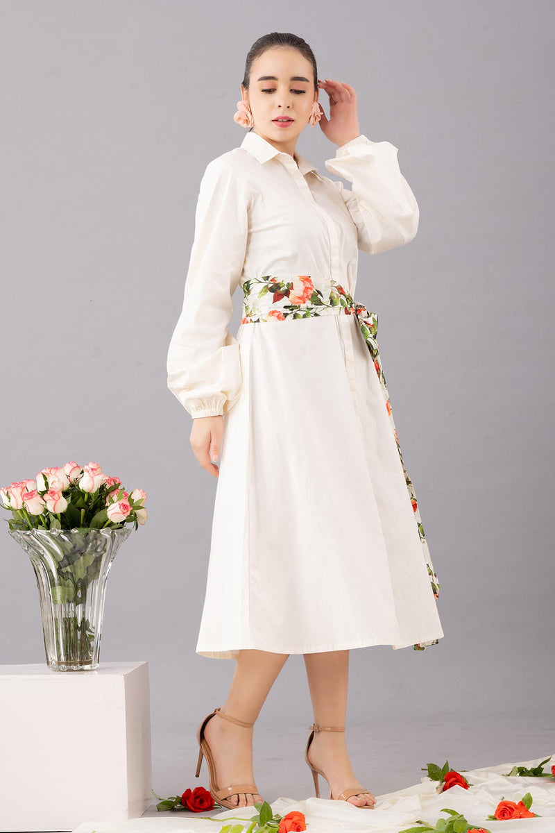 White shirt dress with  belt