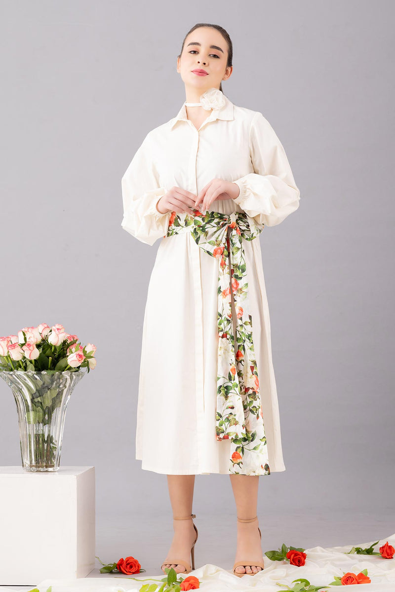 White shirt dress with  belt