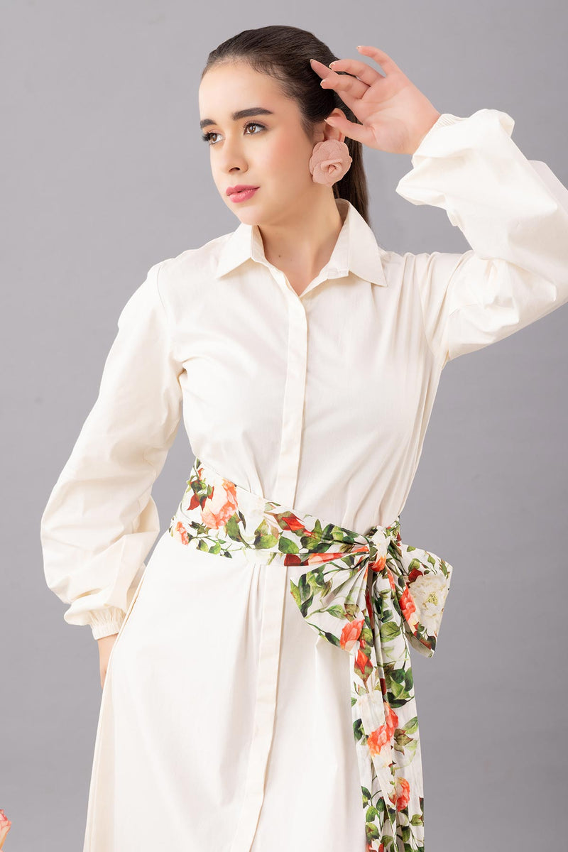 White shirt dress with  belt