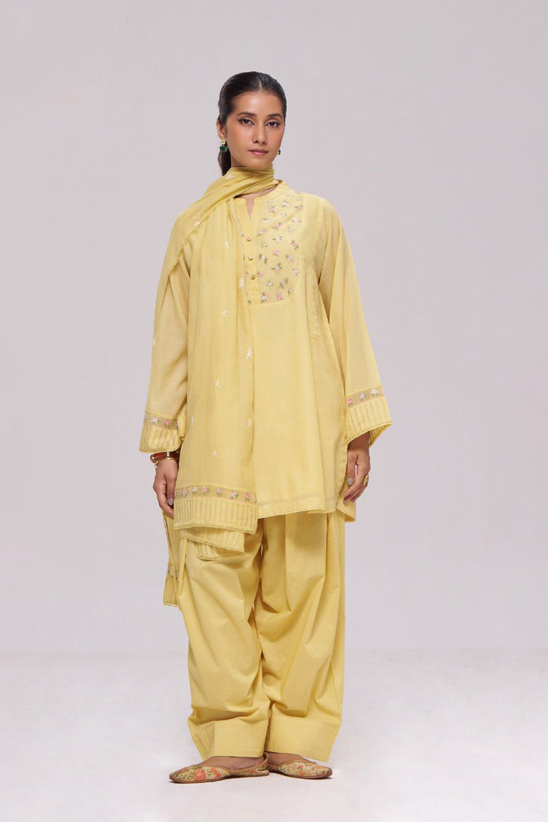 Yellow Mul-Chanderi Kurta Set