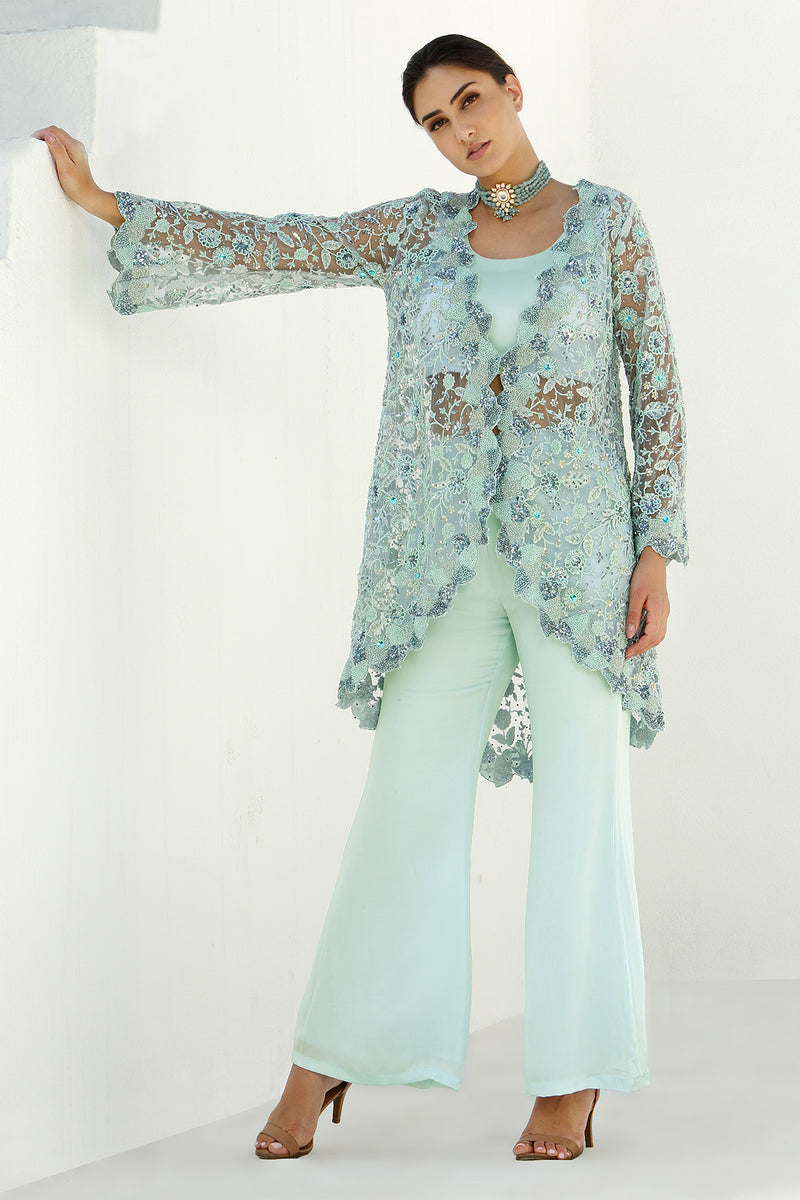 Ether  Long Cape Jacket With Pant Set