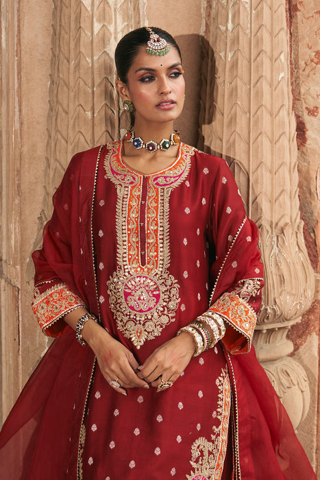 ANILA - DEEP RED SHORT KURTA WITH SALWAR