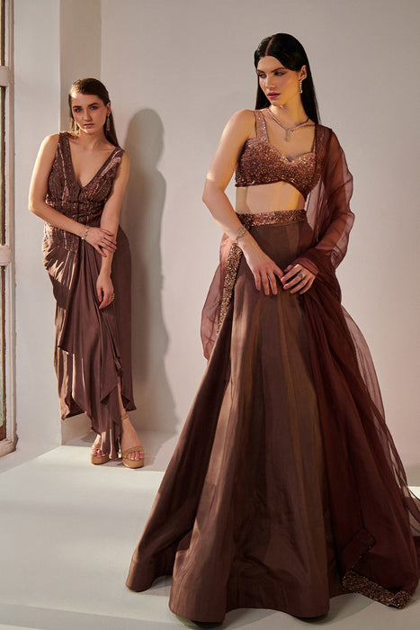 Earthy Brown Ombre Shaded Lehenga Set