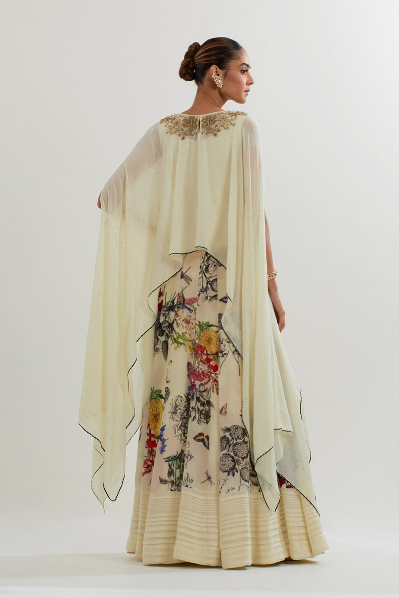 BOTANICAL PRINTED SHARARA  WITH DUPATTA CAPE
