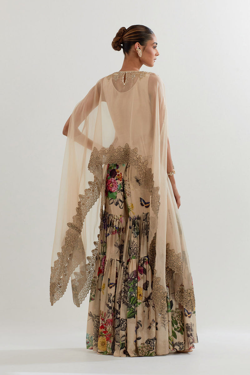 BOTANICAL PRINTED SHARARA  WITH DUPATTA CAPE
