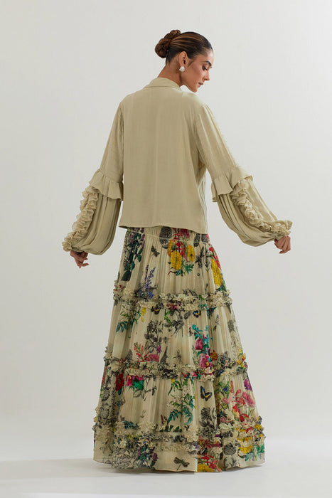 BOTANICAL PRINTED SKIRT WITH RUFFLE SHIRT