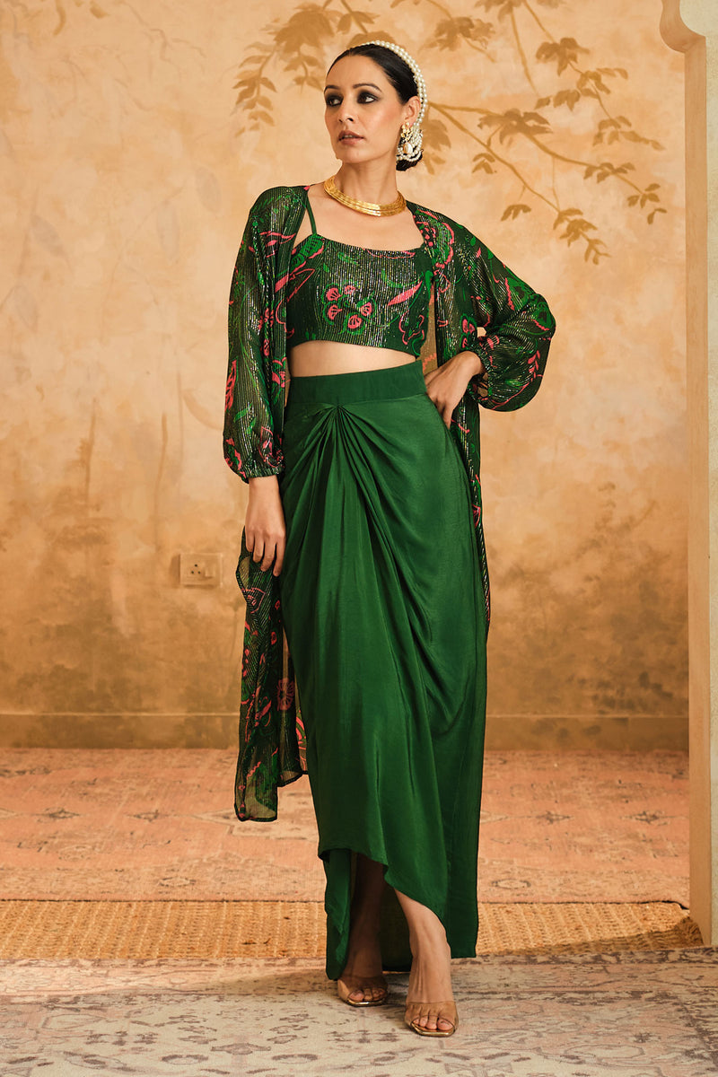 Doree:  Green Chintz Printed Cape Set of 3