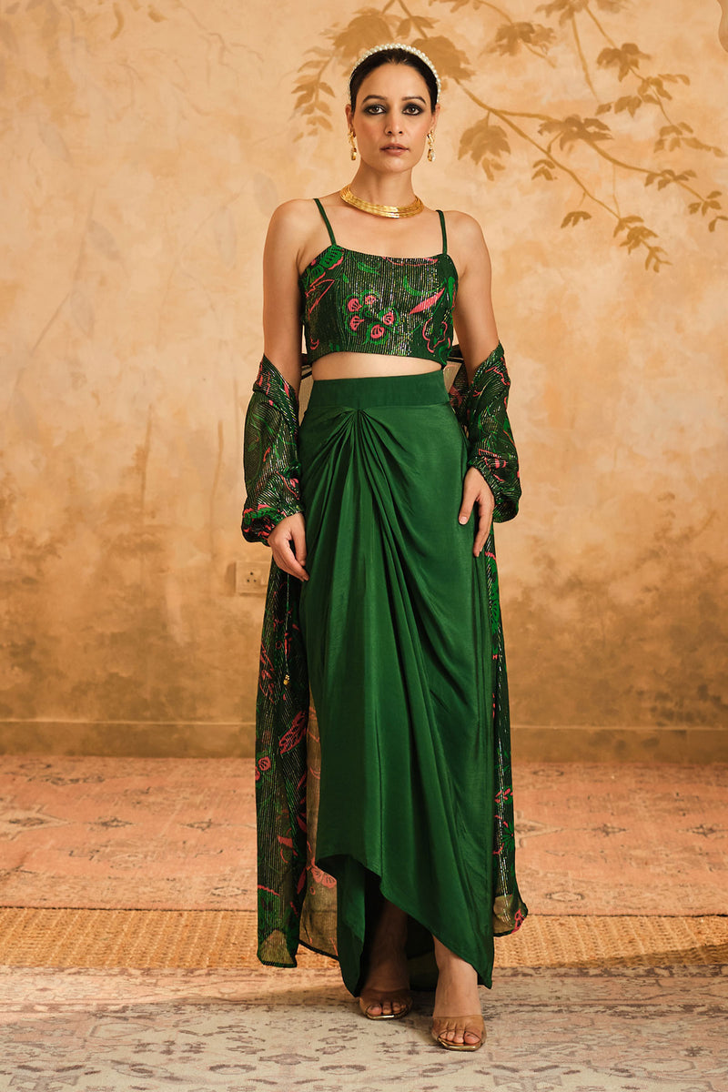 Doree:  Green Chintz Printed Cape Set of 3