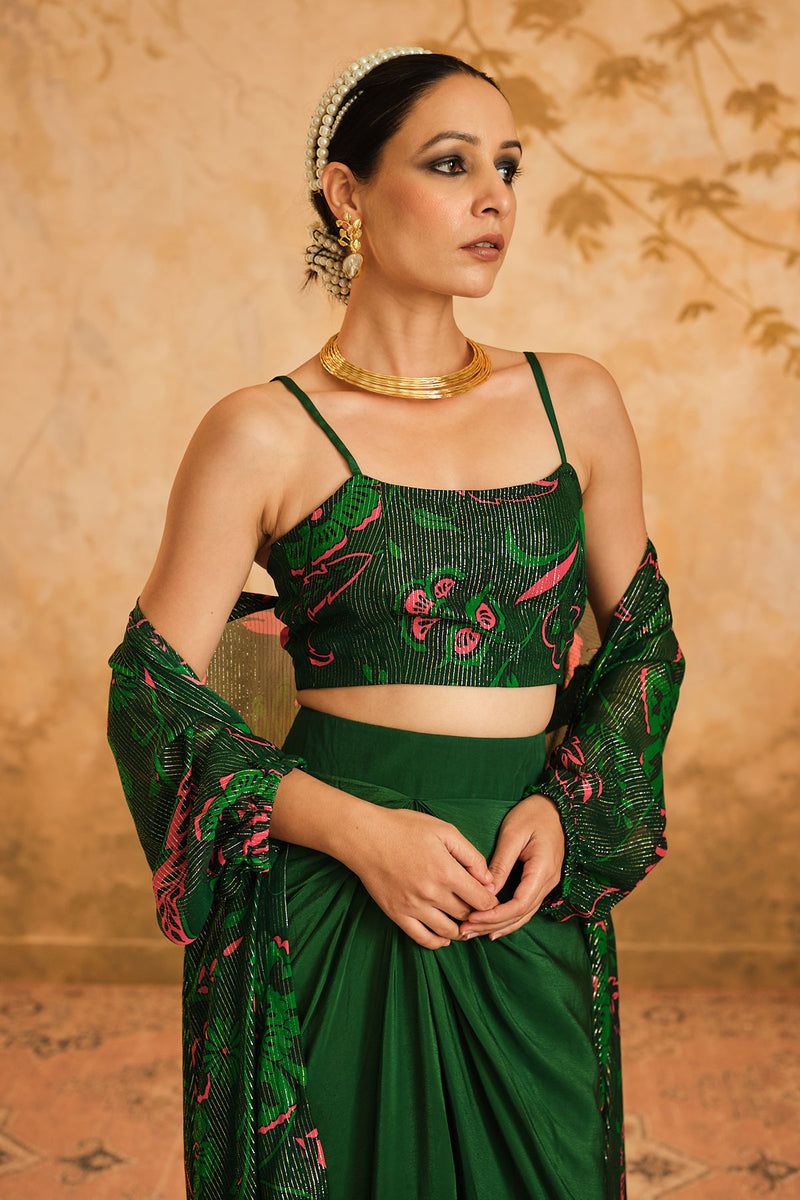 Doree:  Green Chintz Printed Cape Set of 3