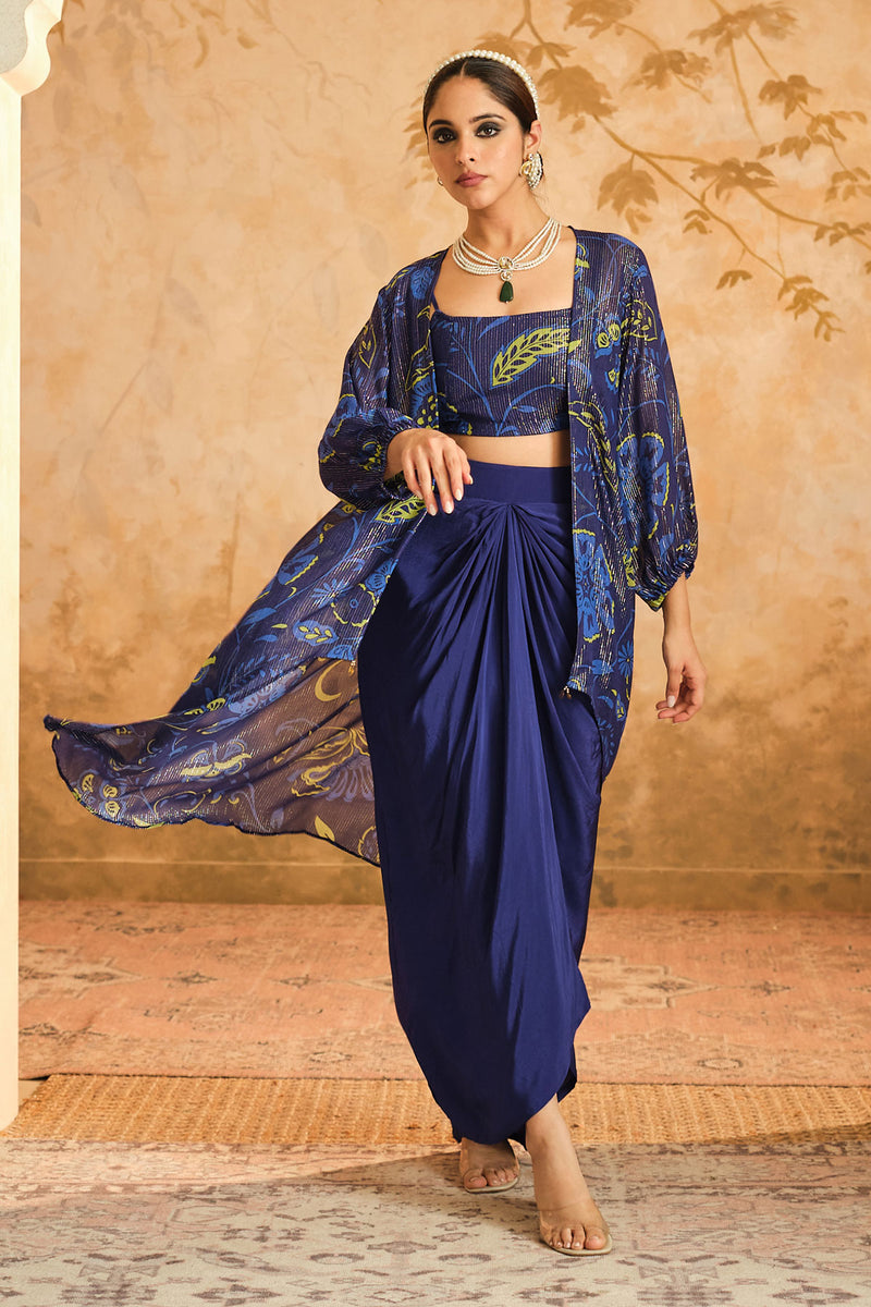 Doree: Blue Chintz Printed Cape Set of 3