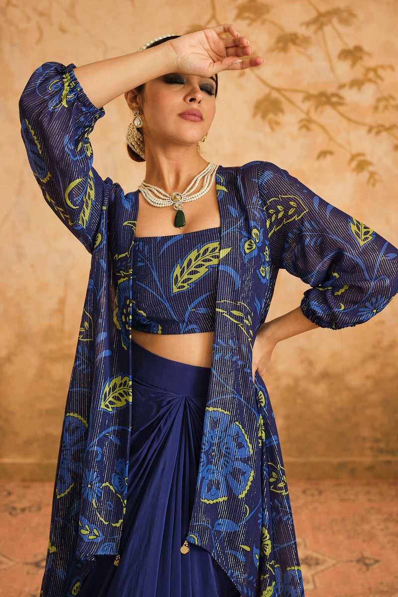 Doree: Blue Chintz Printed Cape Set of 3