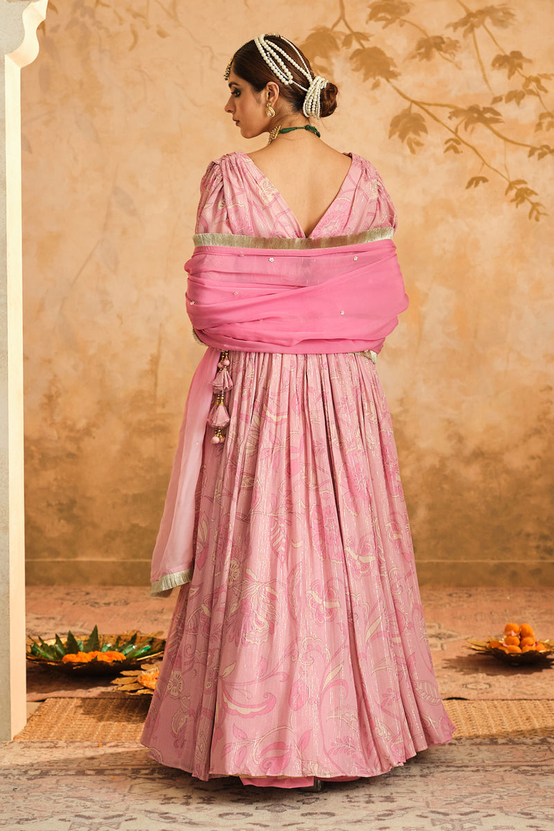 Doree: Blush Pink Chintz Printed Lehenga Set of 3