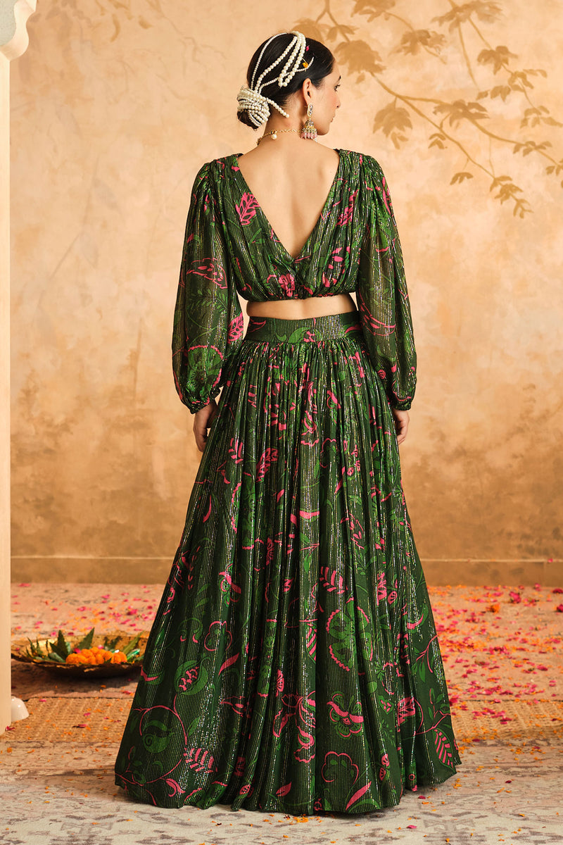 Doree: Green Chintz Printed Lehenga Set of 3