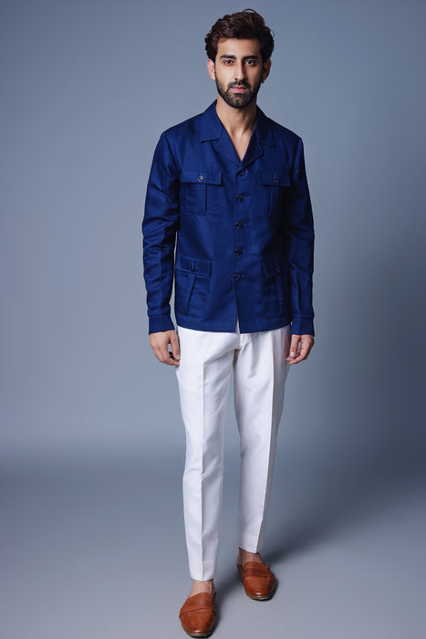 Navy Blue Solid Shacket