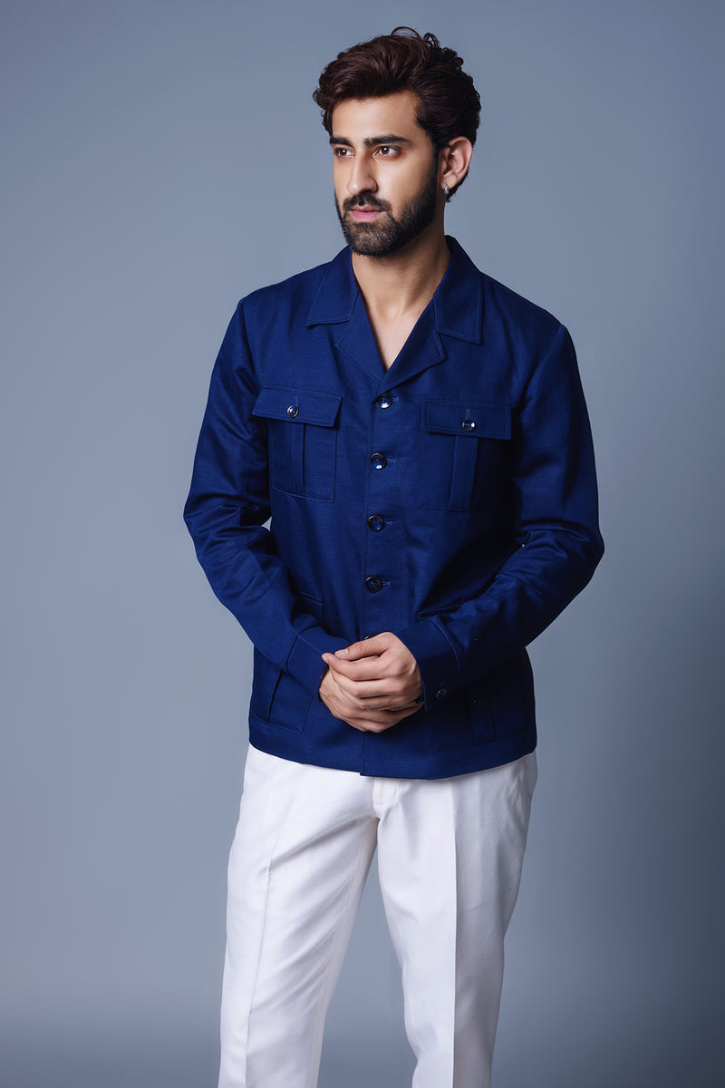 Navy Blue Solid Shacket