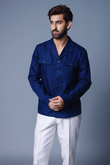 Navy Blue Solid Shacket