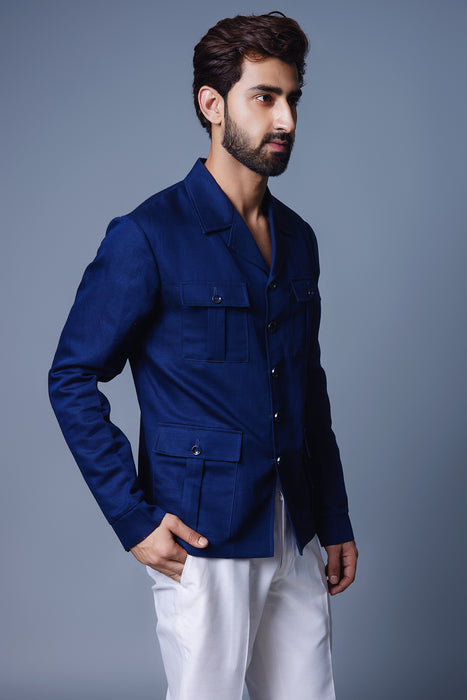 Navy Blue Solid Shacket