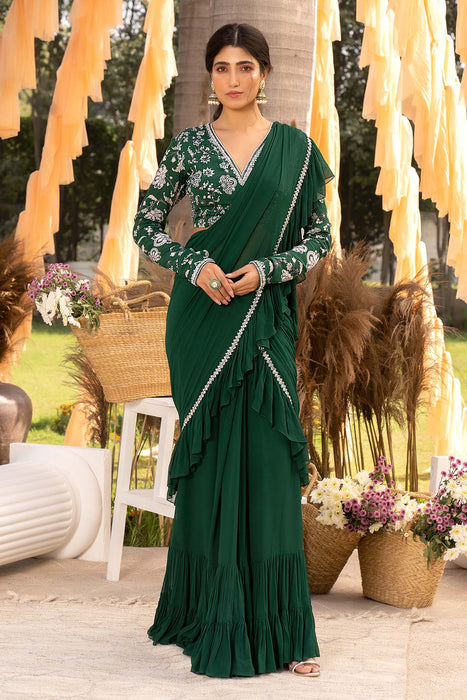 Green frill saree set