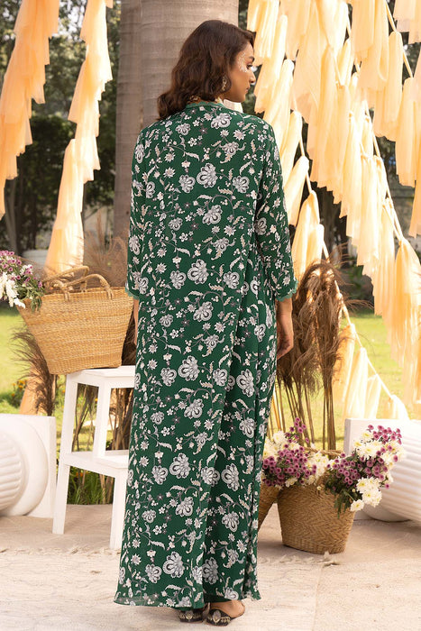 Bottle green printed cape set