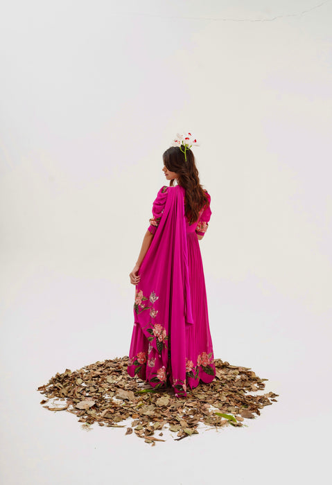 La Fleur - Hand Embroidered Magenta Pink Dress