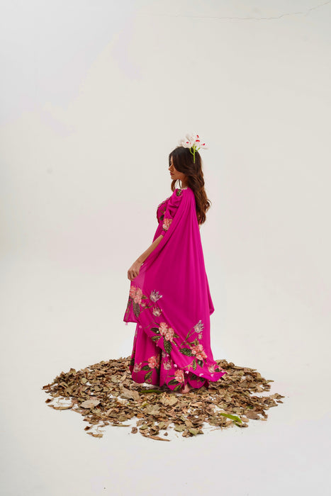 La Fleur - Hand Embroidered Magenta Pink Dress