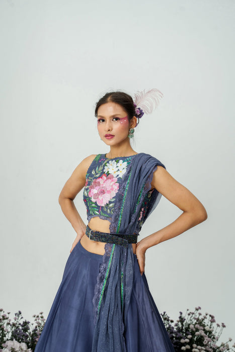 Cascade-Nakshatra Lavender Haze Hand Embroidered Lehenga