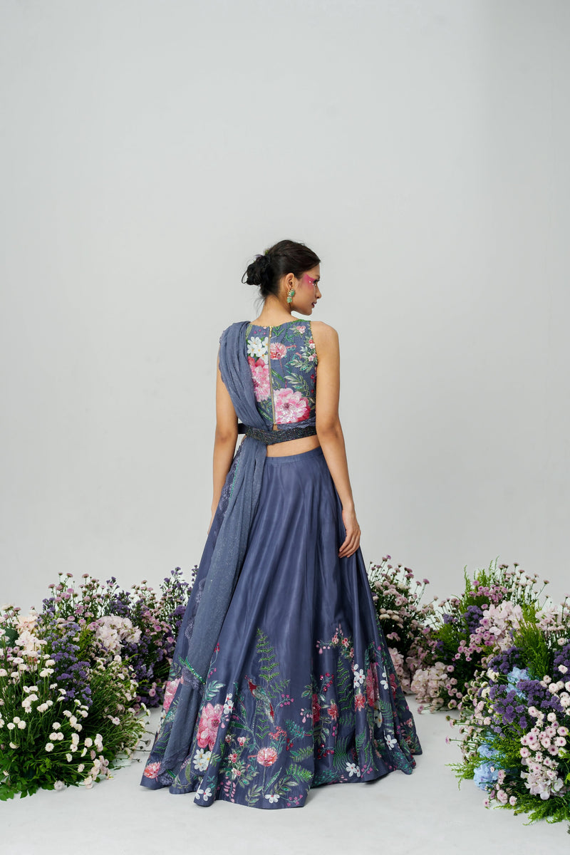 Cascade-Nakshatra Lavender Haze Hand Embroidered Lehenga