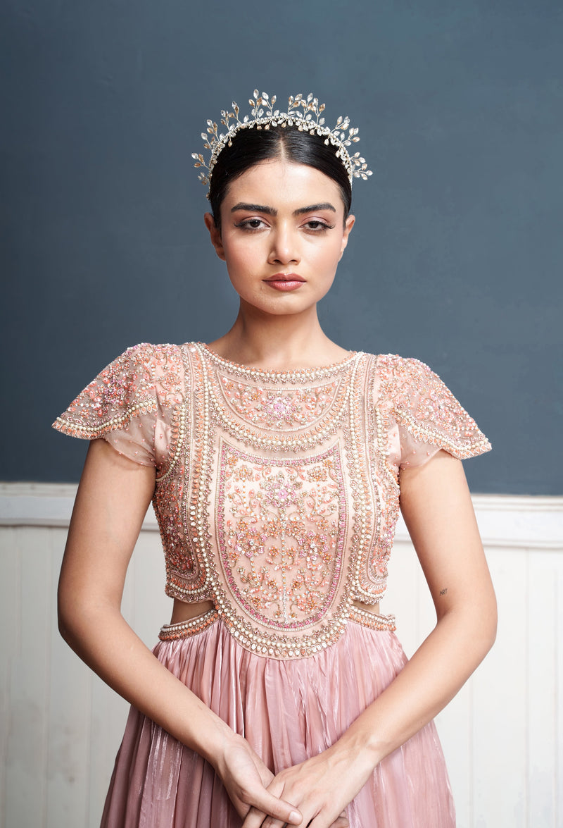 Traksh-rose pink embroidered cut out dress